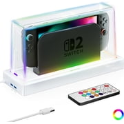 Heystop Switch2 protective case for Nintendo Switch 2/OLED Dock, dust cover dust cover for Nintendo Switch 2/Switch OLED accessory with 20 colors LED light anti-dust/scratch protection, game theme ed