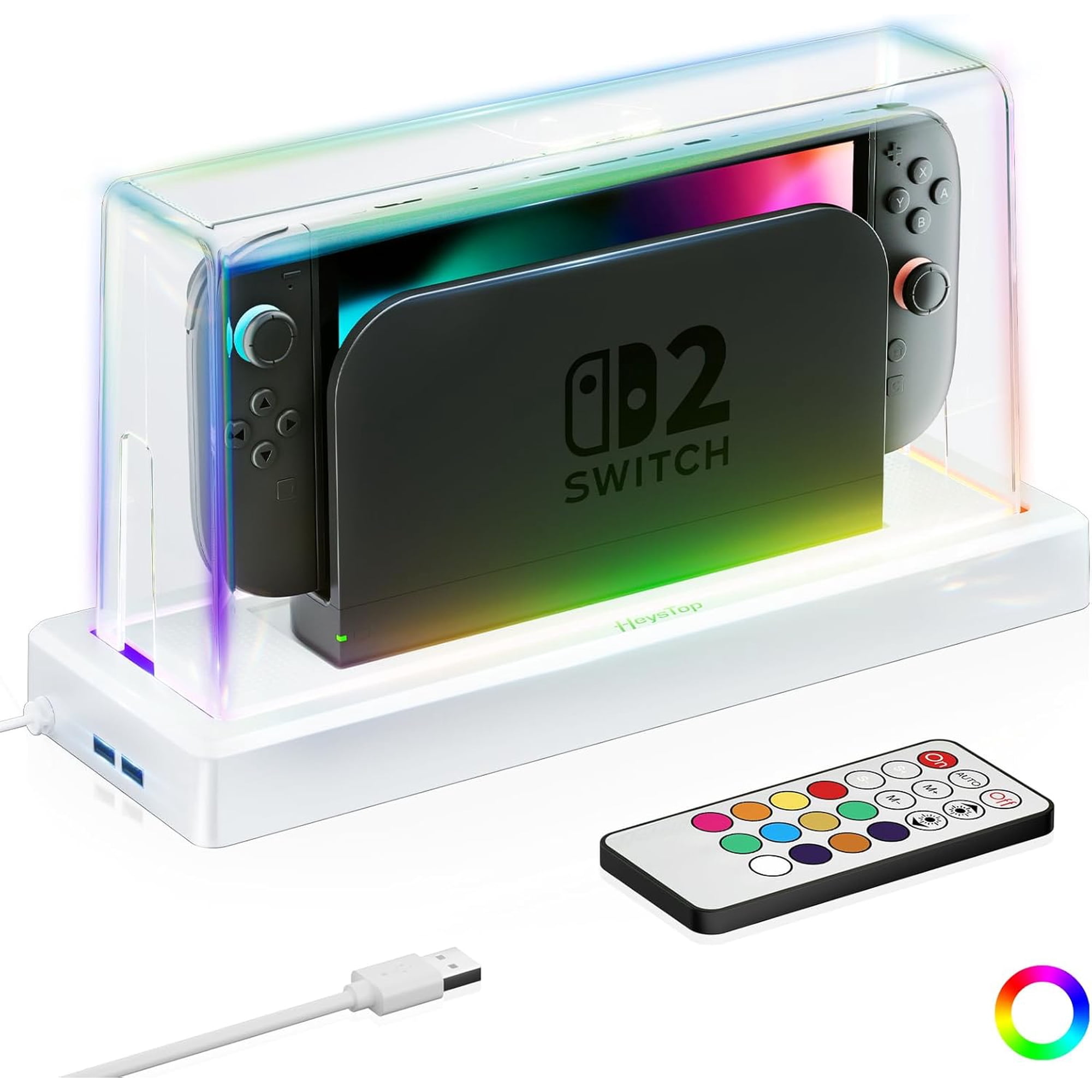 Heystop Switch2 protective case for Nintendo Switch 2/OLED Dock, dust cover dust cover for Nintendo Switch 2/Switch OLED accessory with 20 colors LED light anti-dust/scratch protection, game theme ed