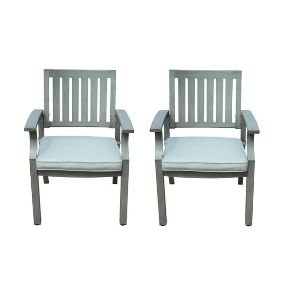 Garret Outdoor Aluminum Dining Chairs with Cushion (Set of 2), Dark Gray and Light Gray