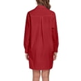 thumbnail image 3 of FIOPHY Women's Button Down Shirt Dress with Pockets Oversize Collared Long Sleeve High Low Tunic Dresses Blouse, Red, L, 3 of 5