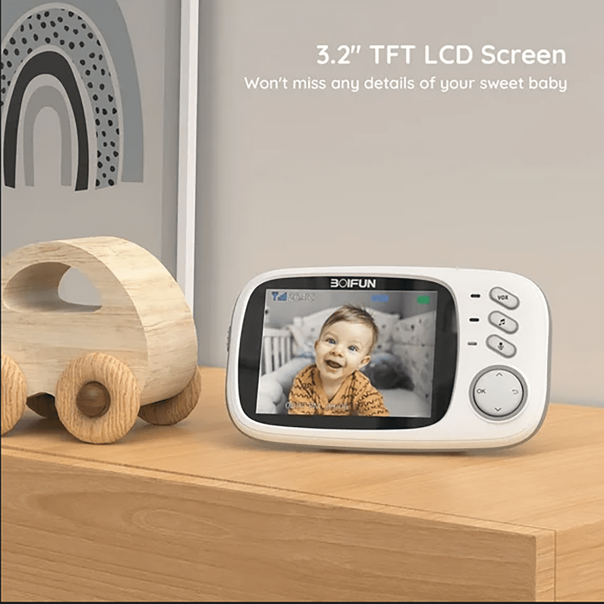 BOIFUN Baby Monitor with Camera and Audio, No WiFi, VOX Mode, Night Vision, 3.2'' HD Screen, Two-Way Audio, Baby Camera