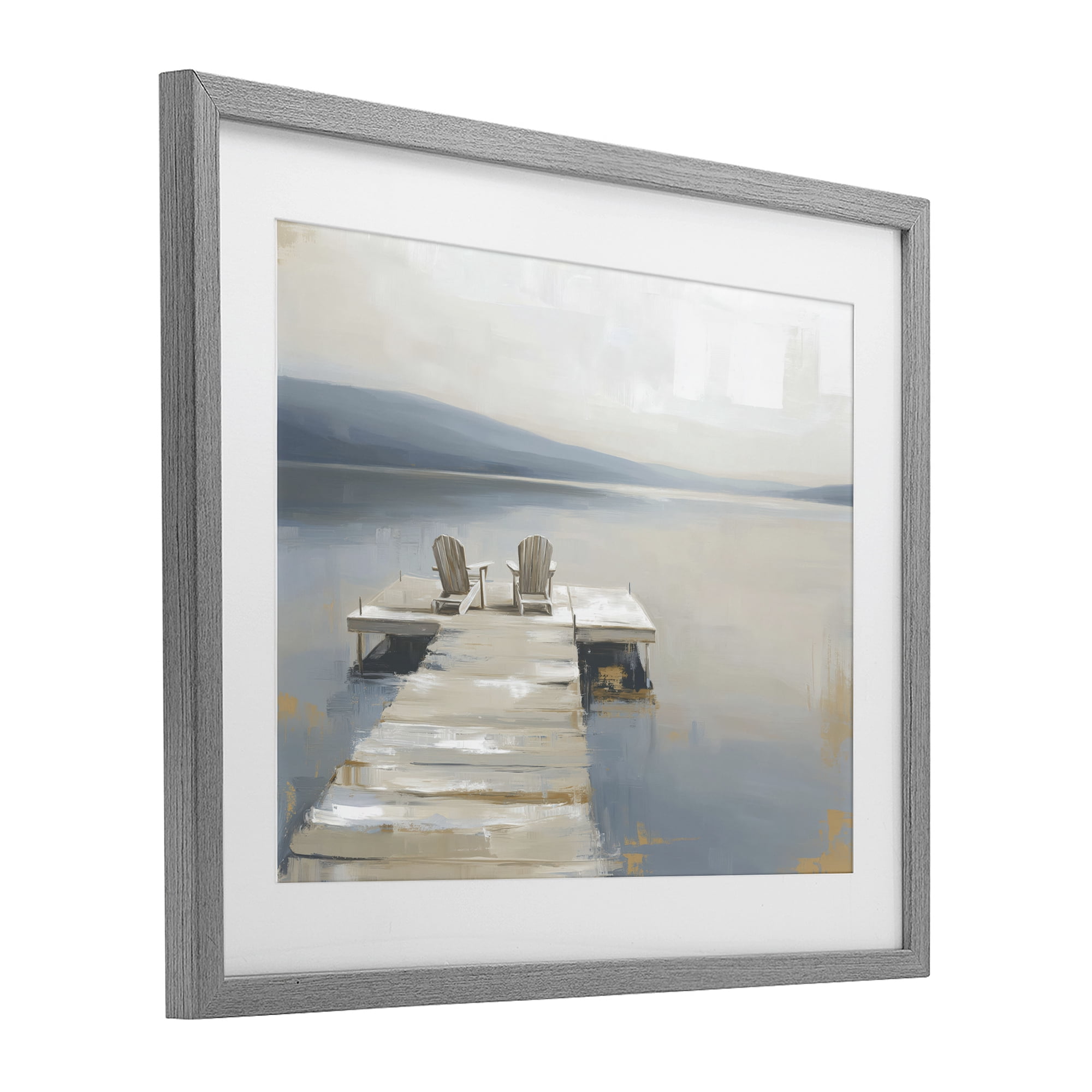 Stupell Industries Adirondack Chairs on Pier Gray Framed Print Under Glass, design by Kim Curinga