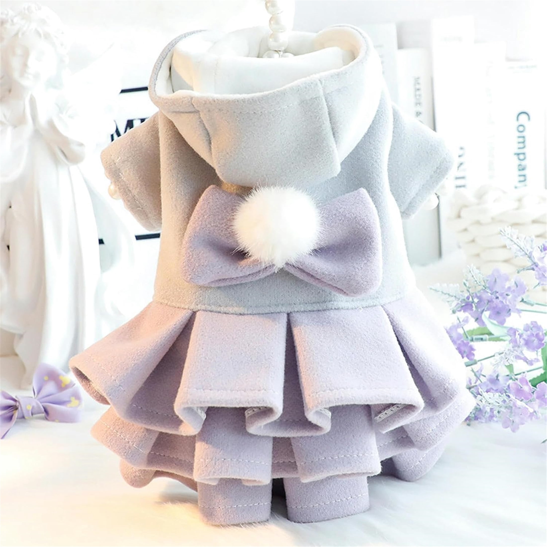 HQREA Girl Dog Hoodie Dress Winter Dog Coat, Warm Puppy Dresses Outfits for Cold Weather