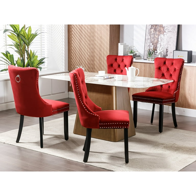 ODUSE DAILY Velvet Dining Chairs Set of 2 Upholstered Solid Wood Wine Red Walmart