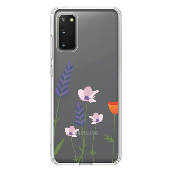 DistinctInk Clear Shockproof Hybrid Case for Galaxy S20 ULTRA / 5G (6.9" Screen) - TPU Bumper Acrylic Back Tempered Glass Screen Protector - Wildflowers Blue Purple Pink