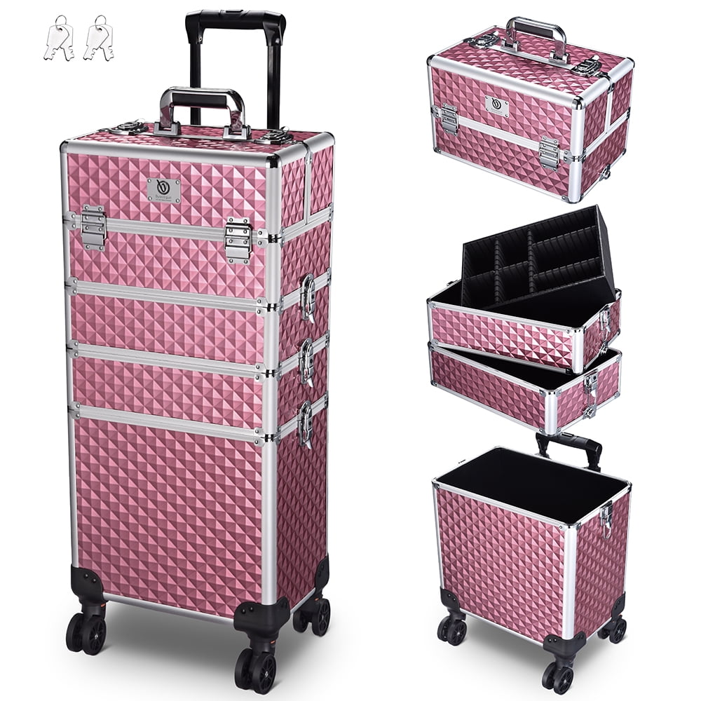 Byootique Antique Pink Rolling Makeup Case 4in1 Cosmetic Trolley