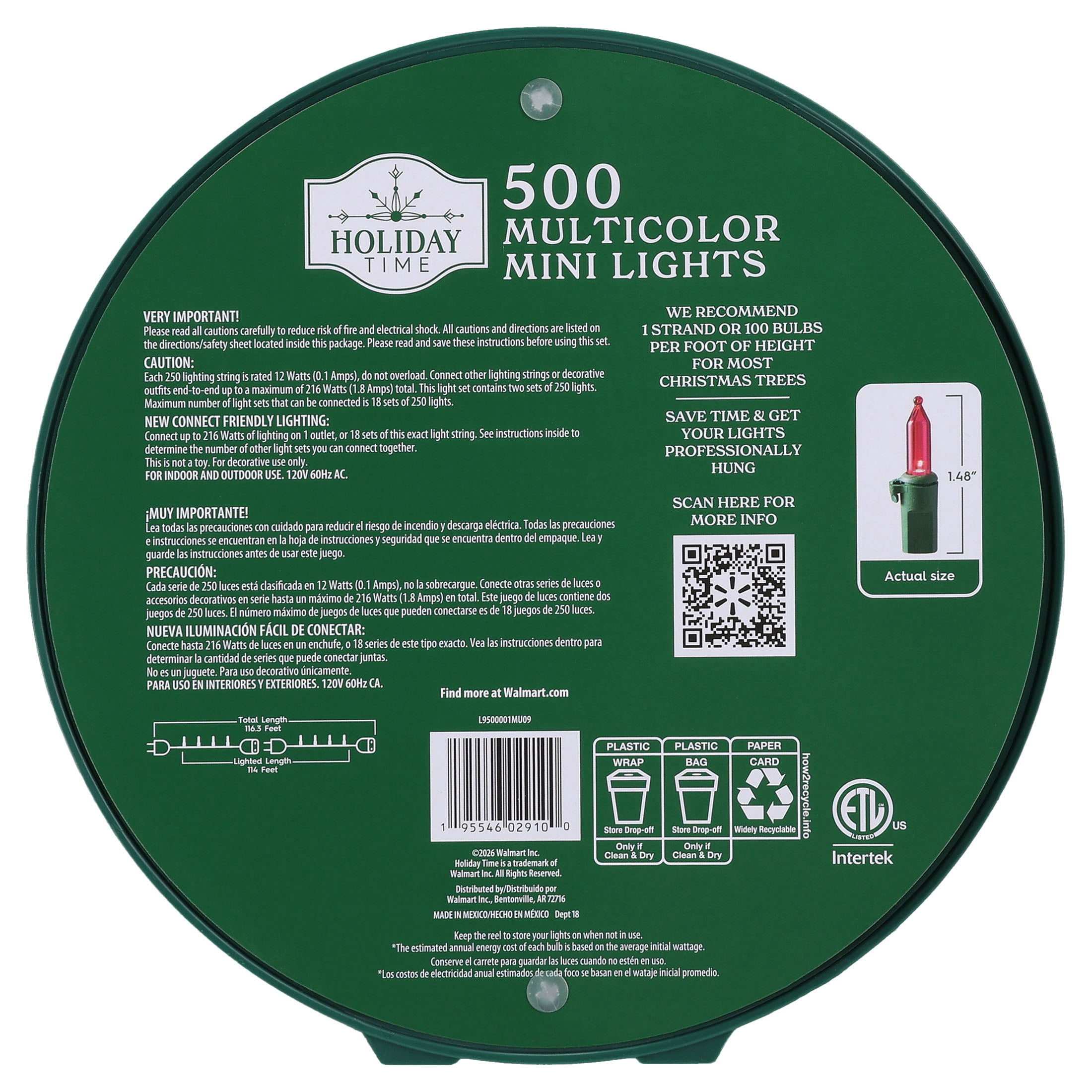 Indoor/Outdoor 500-Count LED Mini Christmas String Lights, Multicolor, Green Wire, 114', by Holiday Time