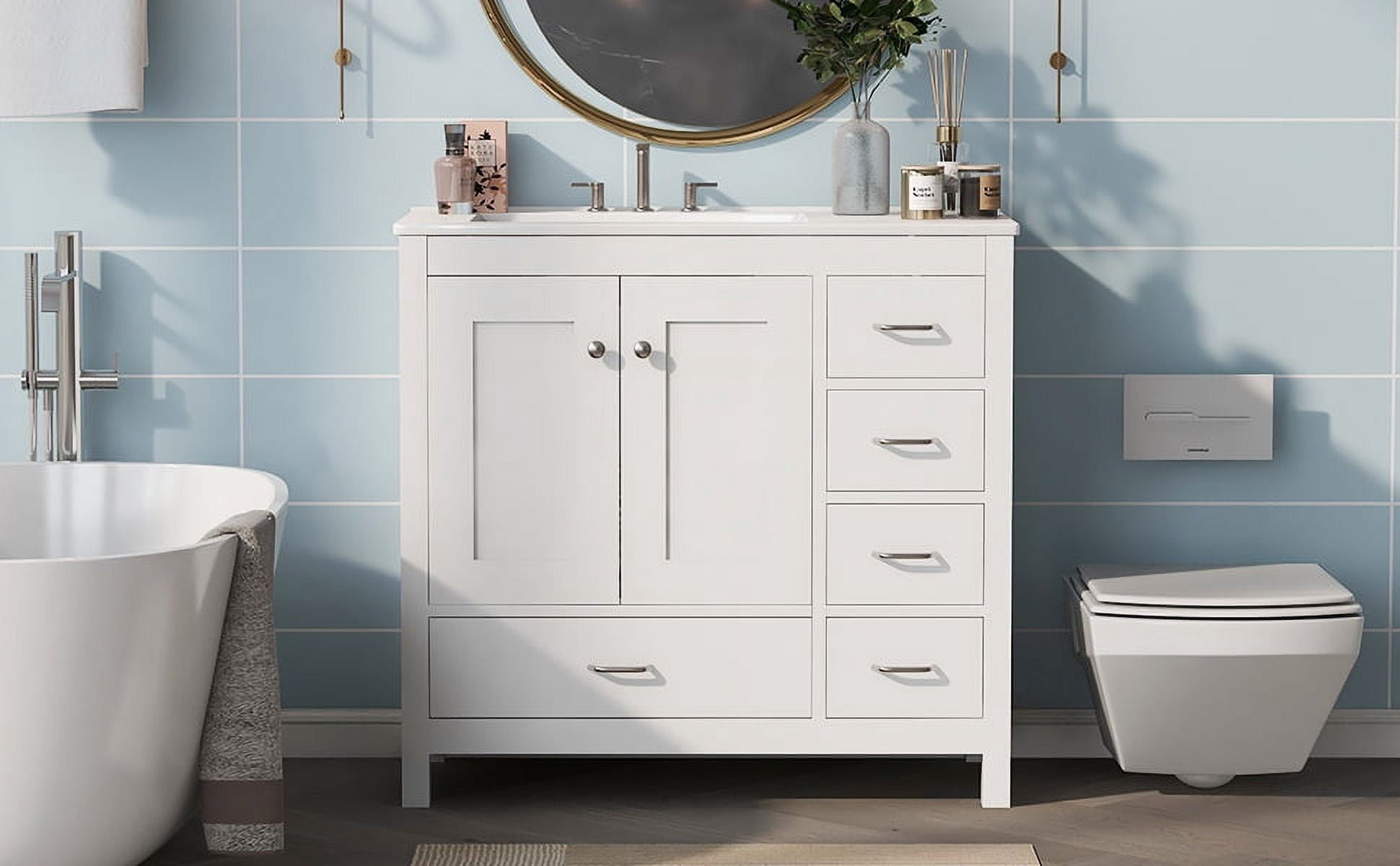 MAYEERTY 36" White Bathroom Vanity Combo - Ceramic Sink, Abundant Storage Cabinet, Functional