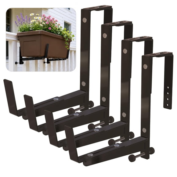 Window Box Brackets for Railing- 4 Pcs Adjustable Planter Box Brackets- Sturdy, Stable Flower Box Brackets for Railings, Balconies and Fenc
