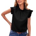 thumbnail image 4 of Blusa sin mangas para mujer Top con volantes Gorra suave al tacto Agradable para la piel Camiseta holgada informal para ir de fiesta Compras Viajes Negro XL, 4 of 6
