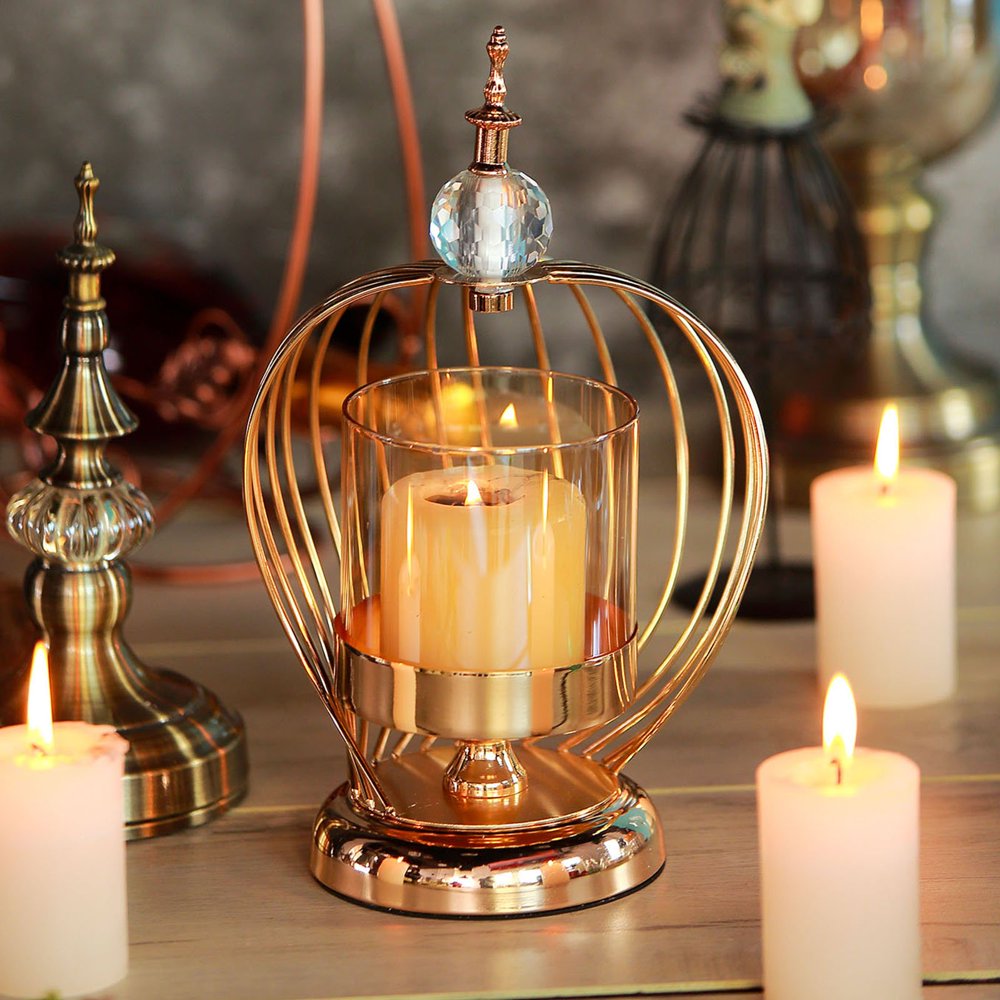 Efavormart 12" Gold Metal Cage Glass Votive Candle Holder With Crystal
