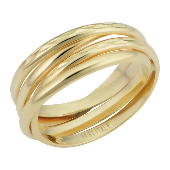 KoolJewelry Minimalist 14k Yellow Gold 7.5 mm Diamond-cut Stacked Coil Ring (size 6)