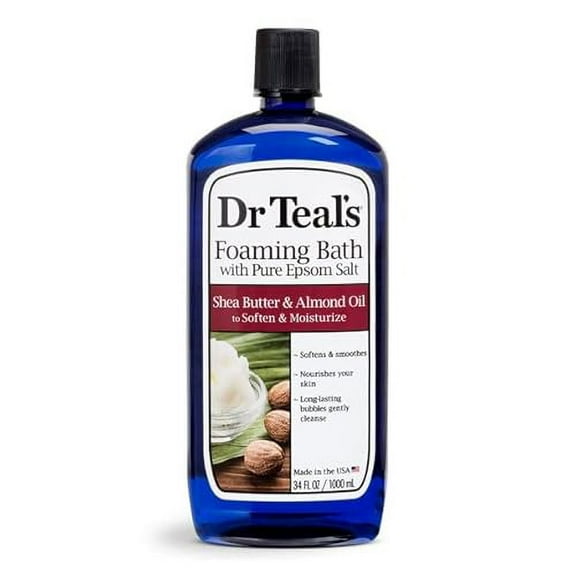Dr Teal's Epsom Salt Moisturizing Shea Butter and Almond Oil Foaming Bath - Protect and Nourish Skin - Pack of 3, 34 Oz Each - Relieve Stress and Sore Muscles, Long Lasting Bubbles