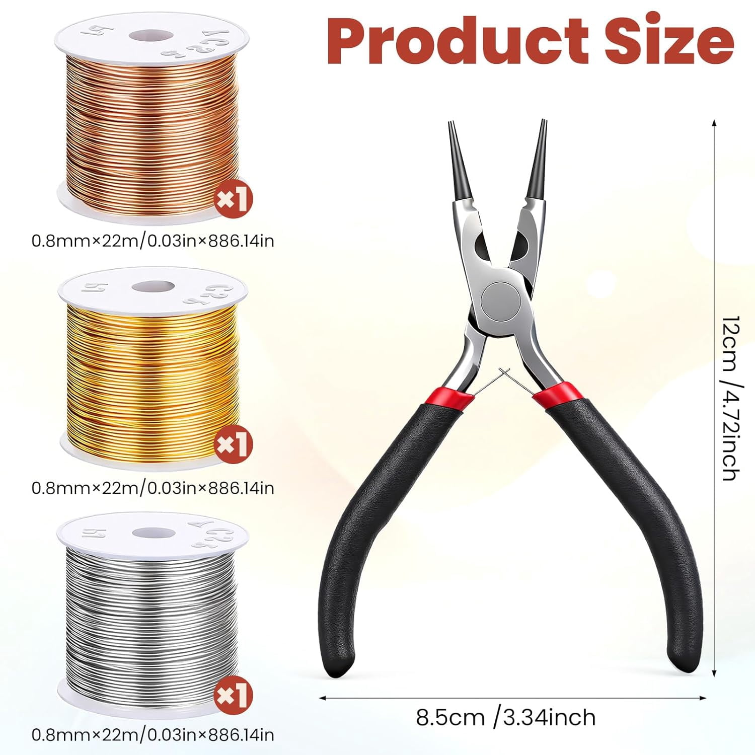 3 Rolls 20 Gauge Wire for Jewelry Making with Pliers, Tarnish Resistant Copper Beading Wire, Bendable Metal Wires for Crafts, DIY Craft Making, 22m per Roll, Gold/Silver/KC Gold