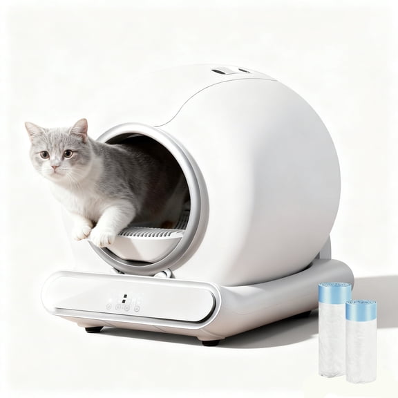 Self Cleaning Cat Litter Box, 65L 9L Automatic Litter Box, Safety Sensor, Odor Control, APP Control, Health Monitoring, Quiet Operation, for Multiple Cats, Includes 2 Liner Rolls