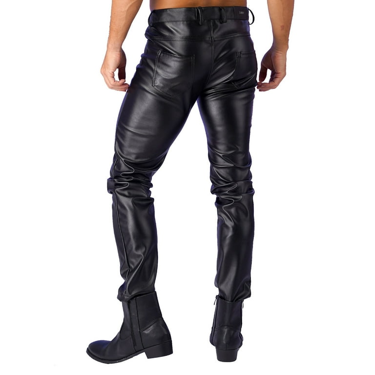 Sxiwei Men's Leather Pants Punk Rock Tight Skinny Leggings
