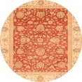 thumbnail image 1 of Ahgly Company Machine Washable Indoor Round Abstract Orange Red Area Rugs, 3' Round, 1 of 7