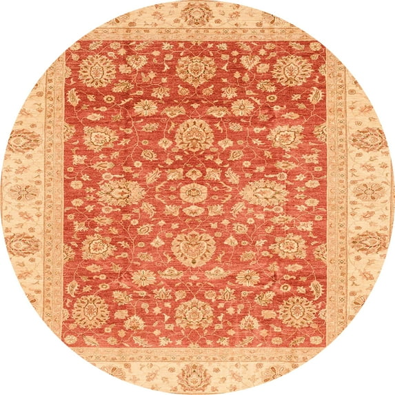 Ahgly Company Machine Washable Indoor Round Abstract Orange Red Area Rugs, 3' Round
