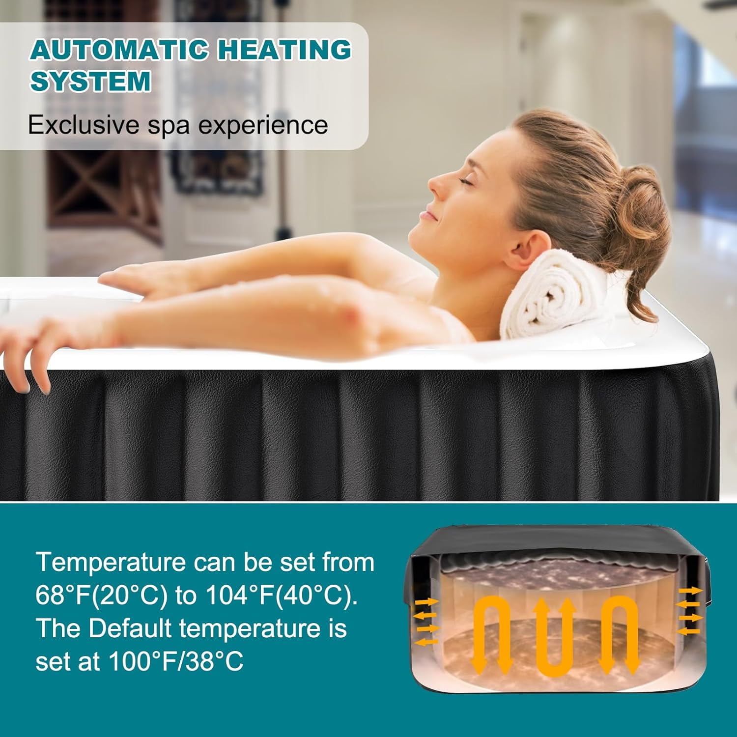 73" X 73" X 25" Inflatable Hot Tub for 4-6 Person Square, 240 Gallon Large Portable Hottub Spa with 130 Bubble Air Jets, Blow Up Spa Bathtub with LED Control Panel, 2 Filter, Temperature up to 104°F