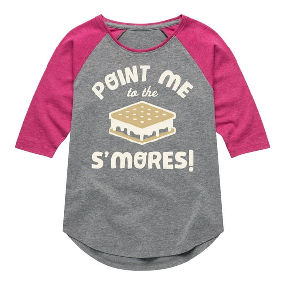 Instant Message - Point Me To The Smores - Toddler & Youth Girls Raglan Graphic T-Shirt