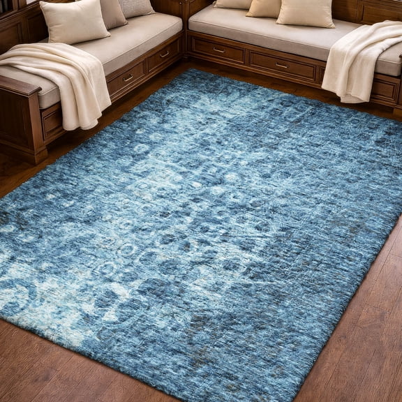 Addison Rugs Dream Shag Premium Machine Washable Transitional Ikat Blue Rectangle Rug, 10' x 14'