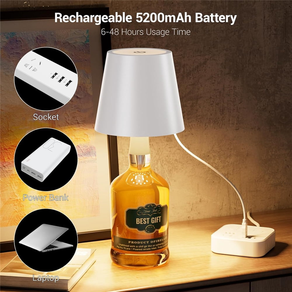 2-Pack Rechargeable Wireless Wine Bottle Lights, 3 Color Temperature Dimmable LED Bottle Lamp with Shade, USB Rechargeable Decorative Desk Lamp