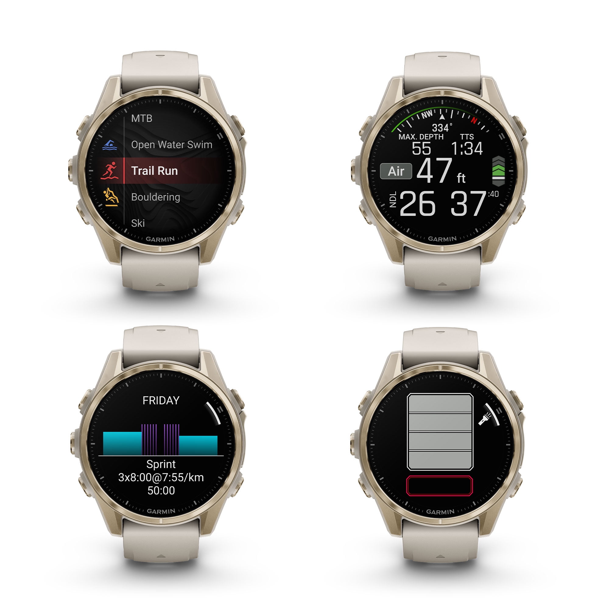 Garmin Fenix 8 43MM AMOLED Sapphire Multisport GPS Smartwatch Sapphire, Soft Gold with Fog Gray/ Sandstone Silicone Band with Accessories