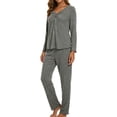 thumbnail image 3 of MecTo Women Pajamas Sets, Lady Solid V-neck Long-Sleeved PJ, 2 piece, Size M, 3 of 9