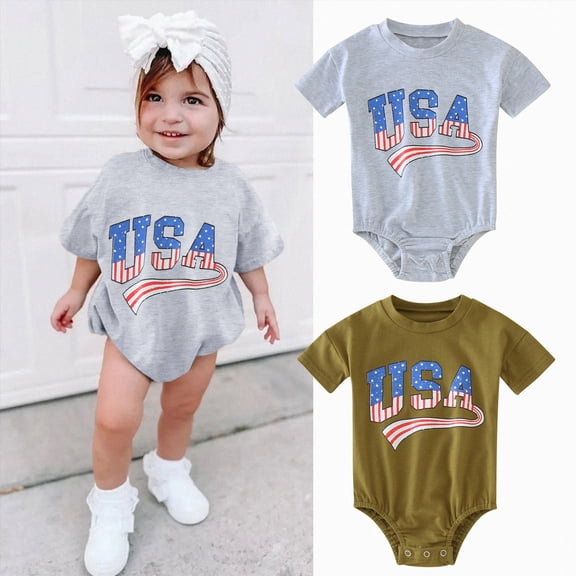 Xudanell 4th of July Baby Boy Girl Outfit Newborn Toddler Bubble Romper Retro Fourth Of July Clothes (18 Months,Grey)