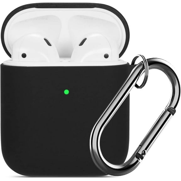 Airpods Case, Silicone Skin Cover Case Full Protective Durable Shockproof Drop Proof with Keychain Compatible with Apple Airpods 2 & 1 Charging Case - Black