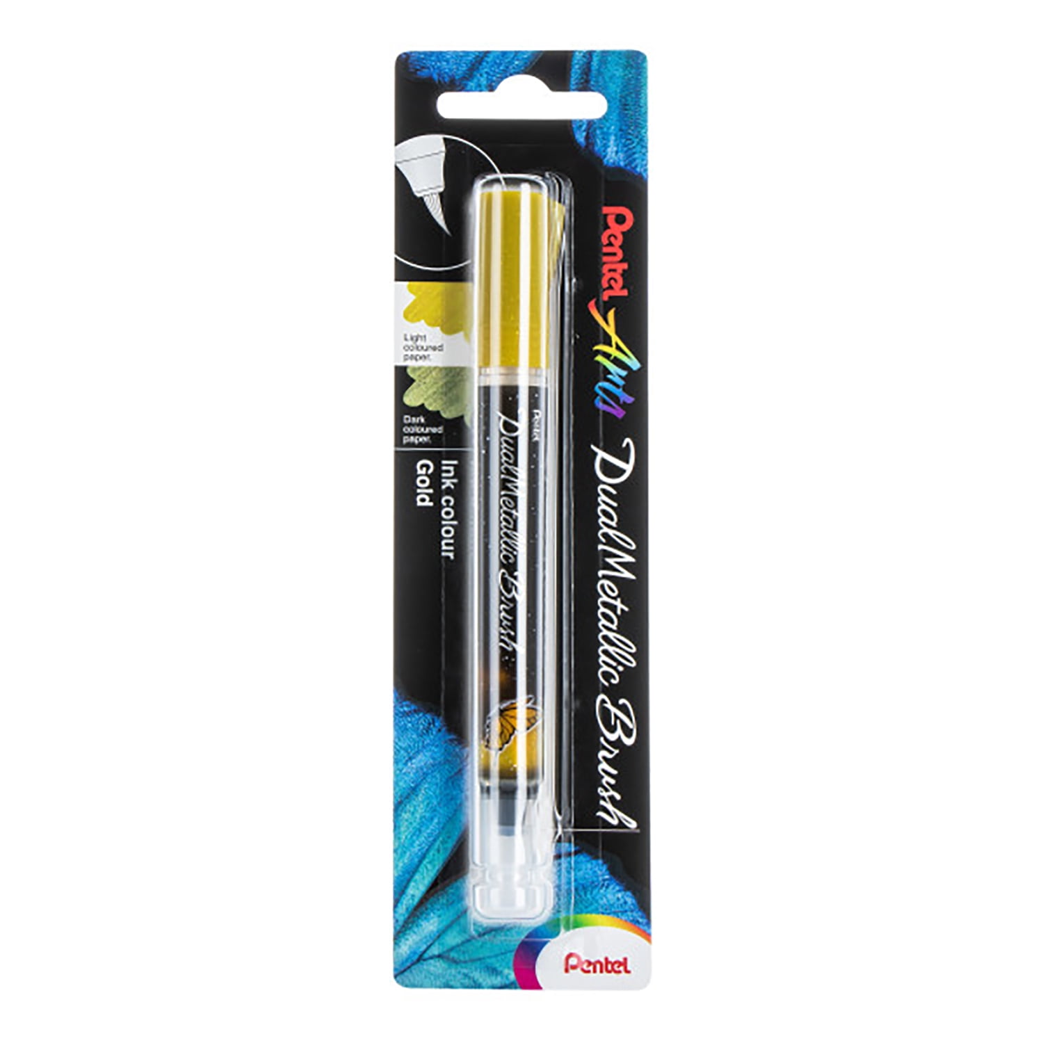 Pentel Arts DualMetallic Brush, Gold Ink, Pack of 3