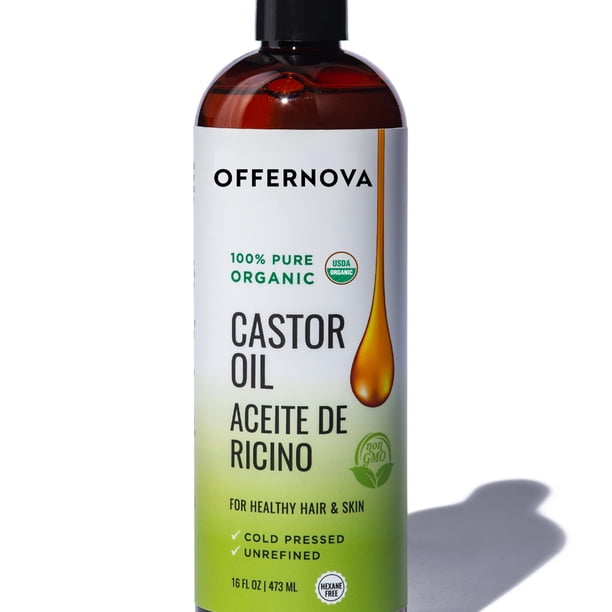 Offernova Aceite de ricino 16 oz - Aceite de Ricino - Prensado en frío puro orgánico libre de hexano para pestañas, cejas, crecimiento del cabello encrespado, mujeres y hombres, crecimiento de la