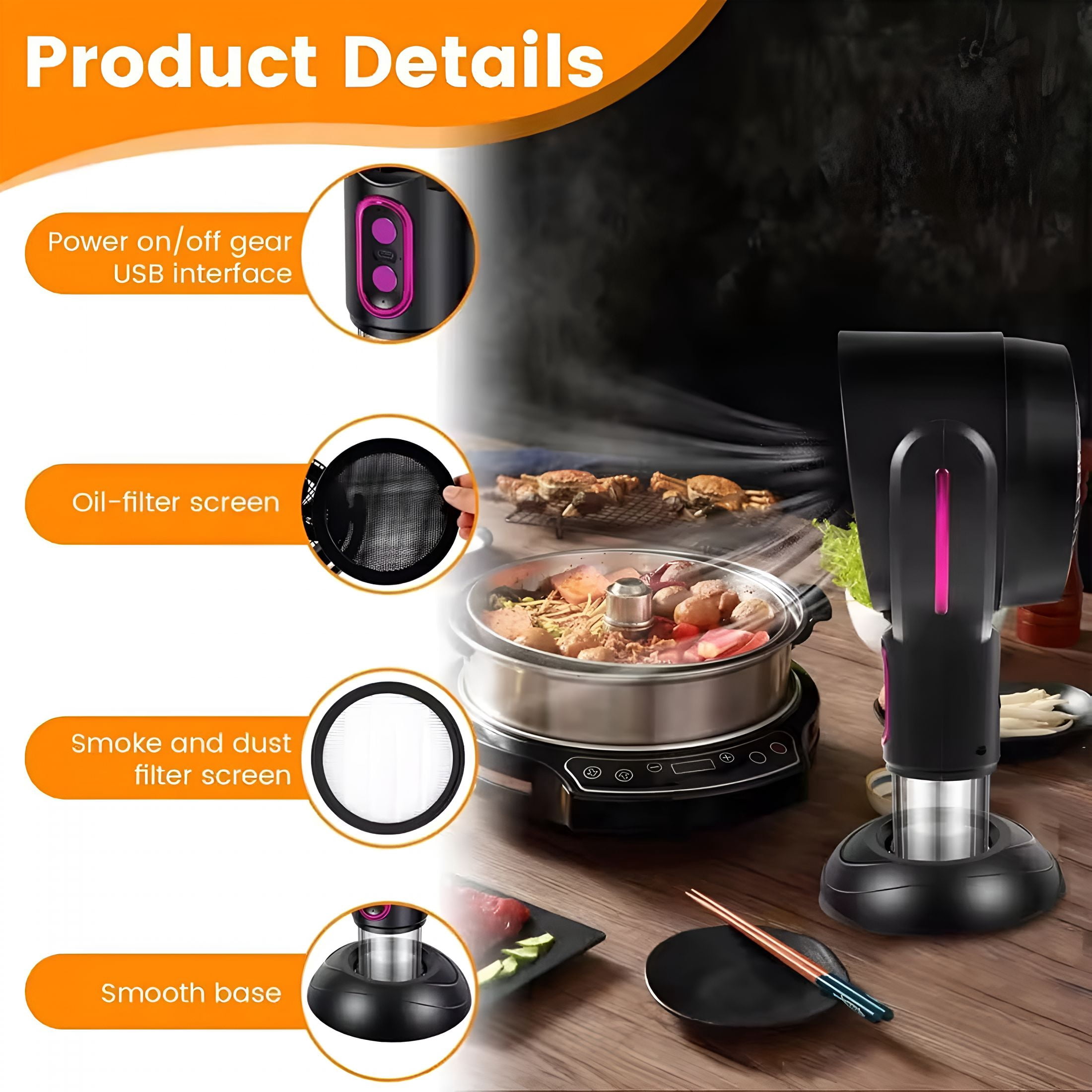 HIBIBUD Smoke Fan for Smoking Indoors,Desktop Smoke Purifier Fan,Portable Rechargeable Adjustable Angle Smoke Trap,Mini Air Purifier with Removable Washable Filter for Indoor Smoking,Cooking,Office