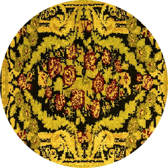 Ahgly Company Indoor Round Abstract Yellow Modern Area Rugs, 6' Round