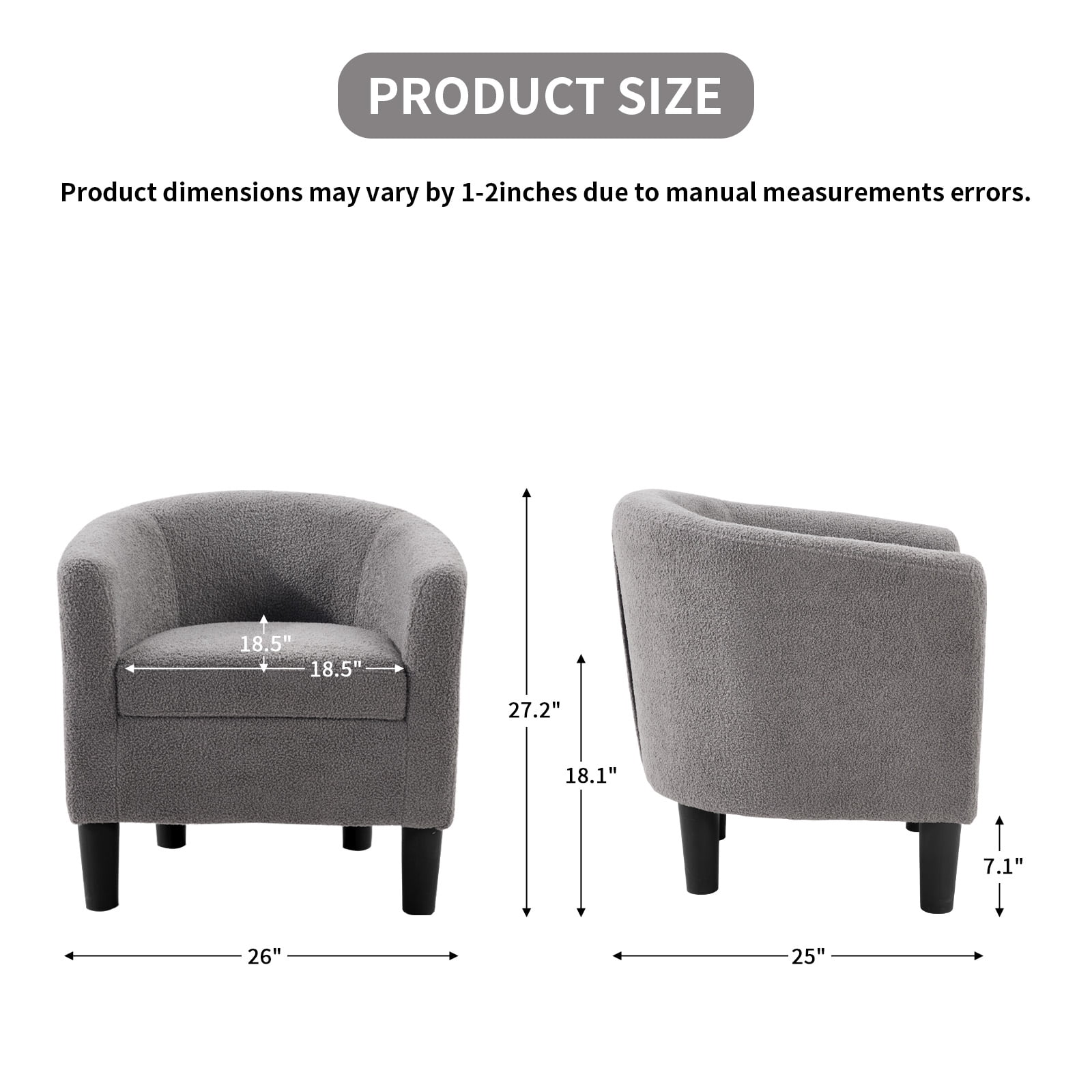 Bonzy Home Accent Barrel Chair, Teddy Fleece Upholstered Club Chair with Armrest Small Reading Chair, for Living Room, Bedroom & Reception Room, Gray