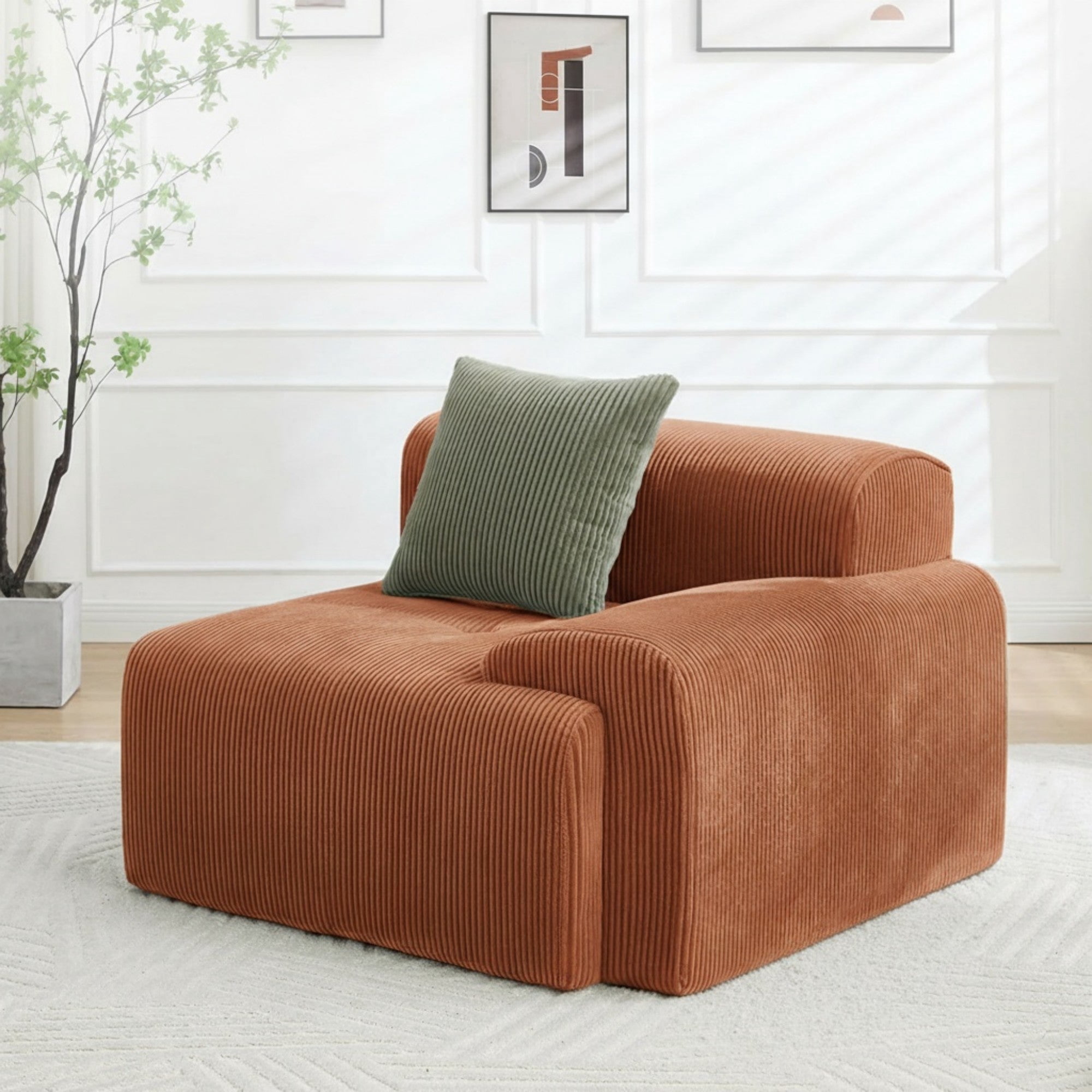Sailvan 118"" Modern L-Shaped Modular Sectional Sofa, Corduroy Boneless Cloud Couch with Deep Seat and Moveable Ottoman, No Assembly Required