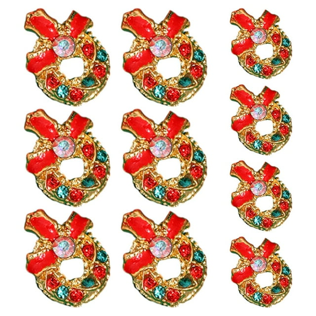 LNGOOR 10Pcs Christmas Nail Manicure Rhinestone Xmas Cartoon Design Elk Bells Christmas Tree Alloy Rhinestones Nail Accessories