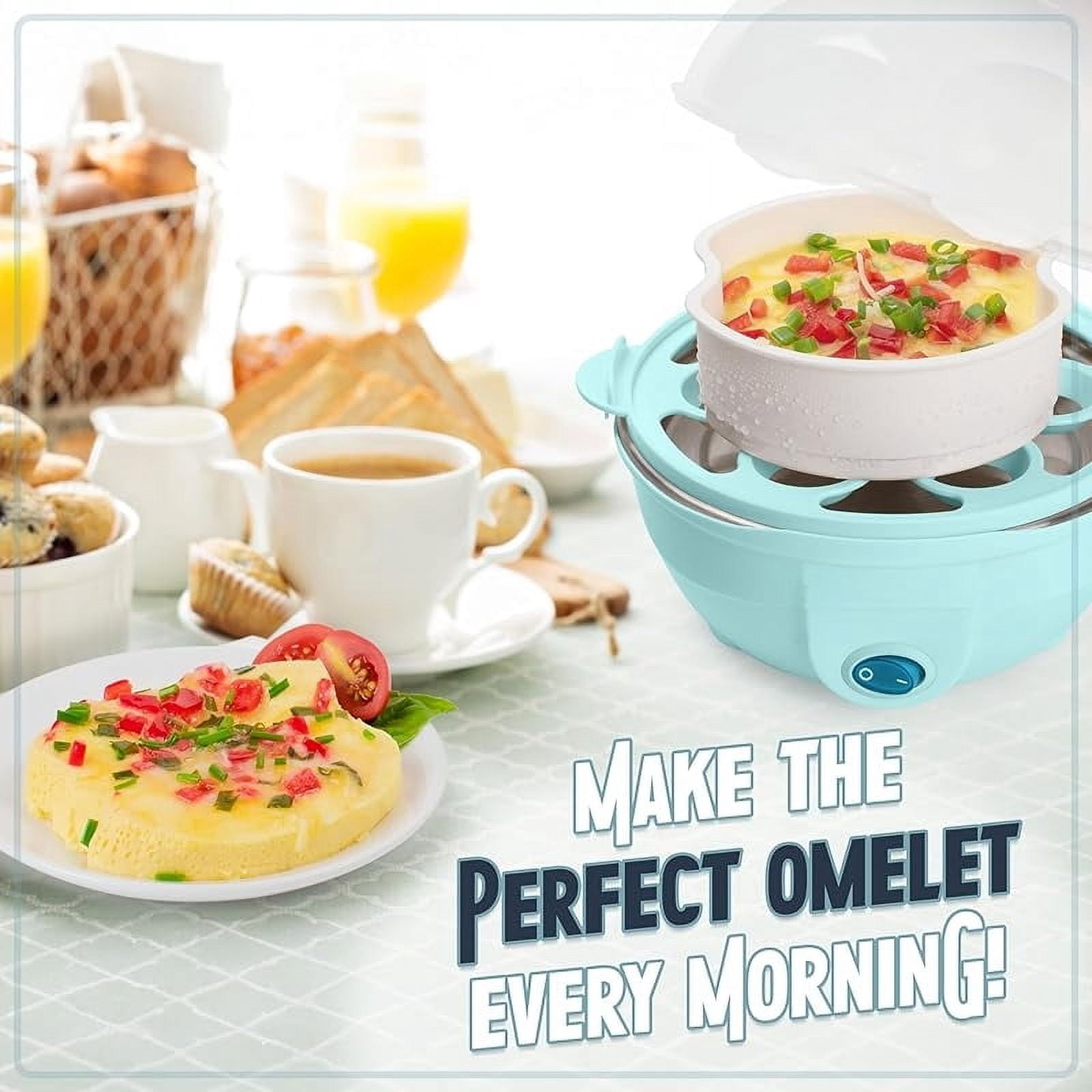 Retro Electric Large Hard-Boiled Egg Cooker, 7 Capacity, Poached, Scrambled, Omelets, Whites, Sandwiches, for Keto & Low-Carb Diets, Aqua