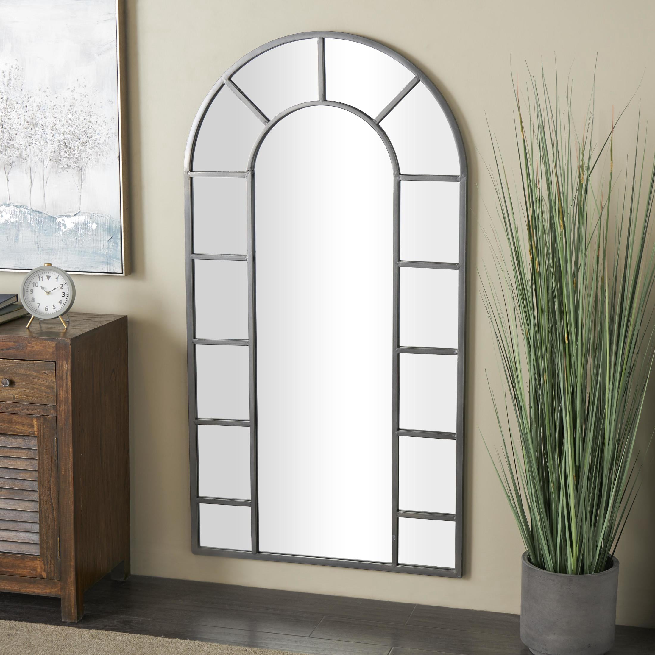DecMode 32" x 60" Black Window Pane Inspired Wall Mirror with Arched Top