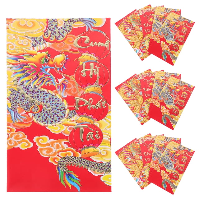 30 Pcs Enveloppes d'Argent Année du Dragon Nouvel An Chinois Enveloppes Rouges Poche d'Argent Rouge