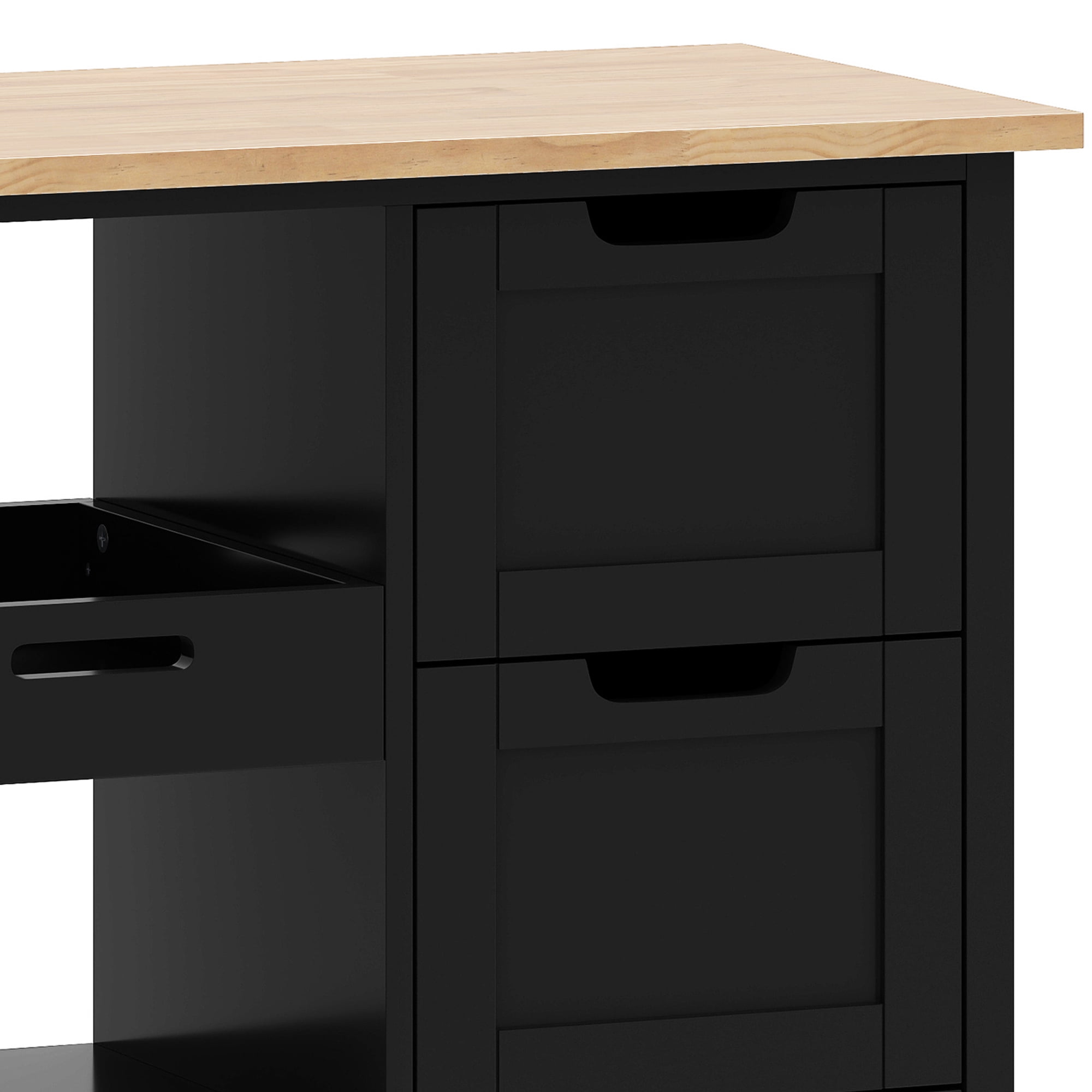 Uforic Kitchen Storage Cart with Drawers & Open Shelves, Rolling Kitchen Island, Black