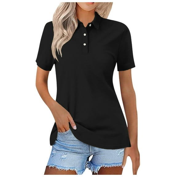 vigerkar Womens Polo Shirts Short Sleeve Summer Work Business Lapel Collared Tops Dressy Casual Button Cotton Golf Blouse Black, M
