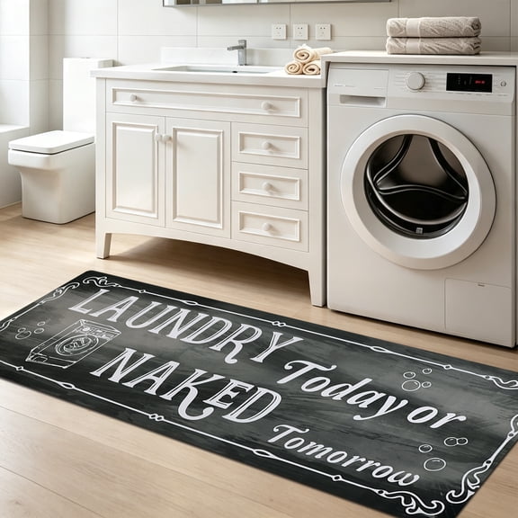 Aonewoe Laundry Room Runner Rug 20" x 59" Non Slip Laundry Mat Waterproof Farmhouse Kitchen Mats for Floor, Entryway, Bathroom,Washer, Dryer, Black