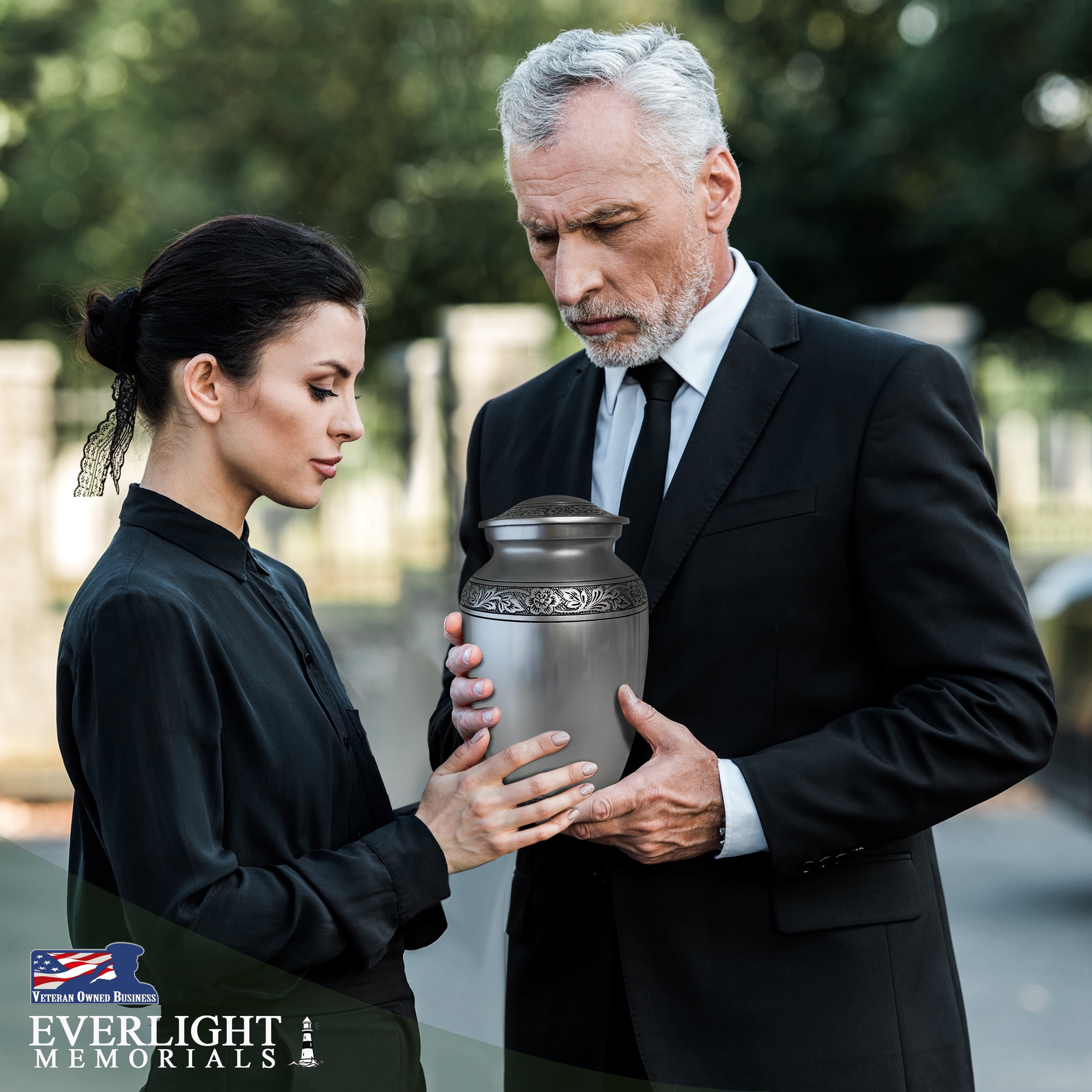 Everlight Memorials Pewter Grecian Classic Adult Large Cremation Urn for Human Ashes – With Velvet Bag