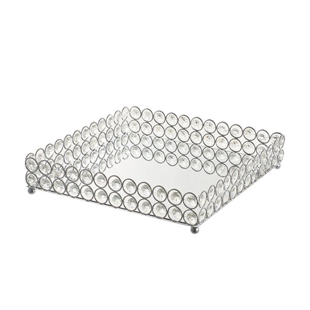 Bandeja cosmética rectangular de cristal Estante de almacenamiento de joyas Espejo - Bandeja de almacenamiento (25 * 15 * 6 cm), 1 paquete, Plata