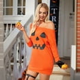 thumbnail image 3 of BOOHIT Halloween Women Pumpkin Costume Sexy Dress 3/4 Sleeve Off Shoulder Spooky Long Shirts (XL), 3 of 7