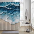 thumbnail image 4 of Blue Beige Shower Curtains for Bathroom, Gradient Ocean Wave Oil Painting Style Abstract Washable Fabric Shower Curtain with Hooks Waterproof Bathroom Decor Sets, 66 x 72 Inches, 4 of 9