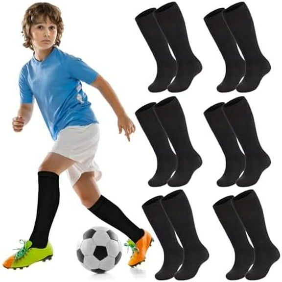 6 Pairs Youth Soccer Socks Baseball Socks Boys Girls Knee High Socks School Uniform Socks Outdoor Long Tube Socks Black*6 6-9 Years Black*6 6-9 Years Black*6 6-9 Years Black*6 6-9 Years