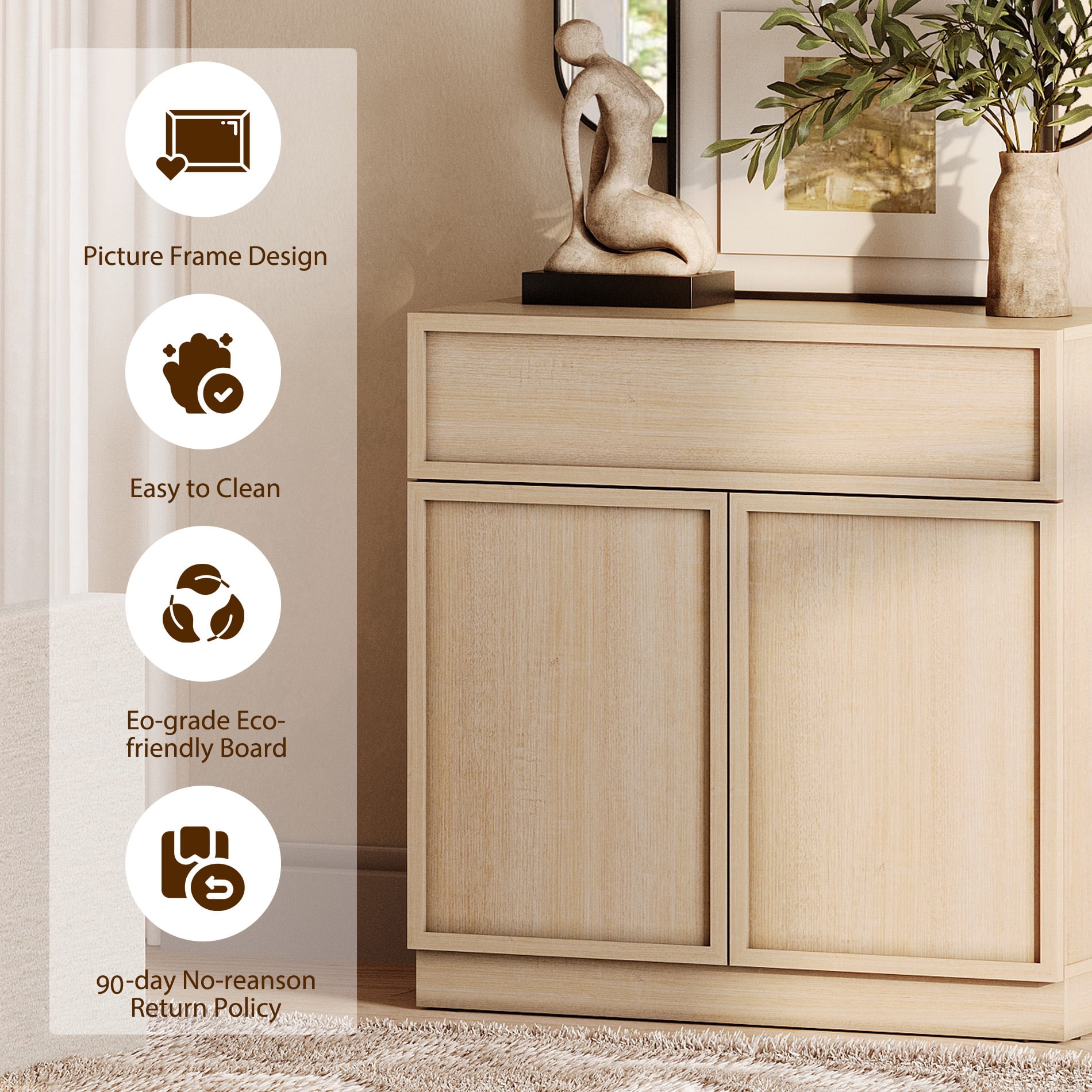 94.5" Modern Sideboard Buffet Cabinet with 6 Doors and Drawers, Multifunctional Sideboard with Large Storage and Adjustable Shelf, Beige