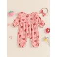 thumbnail image 2 of Suealasg Baby Girl Fall Jumpsuits 3 6 12 18 Months Infant Girl Long Sleeve Floral Strawberry One Piece Bodysuit +Headband Set Newborn Girl Autumn Clothes, 2 of 7